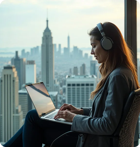 Professional working with city view