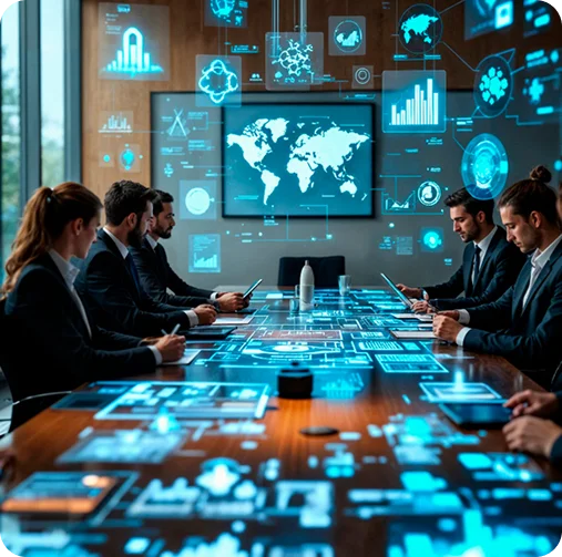 Professional working with city view