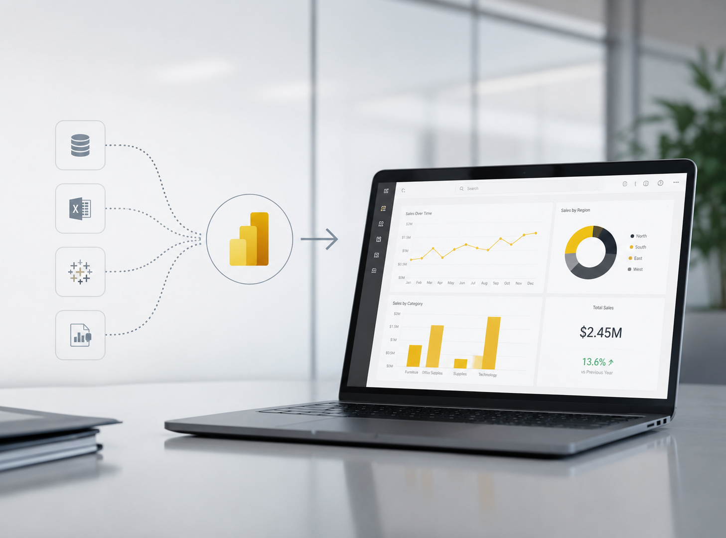 Modern Power BI analytics environment with connected reports and governed data